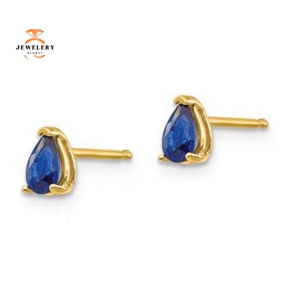 14KT GOLD 0.60 CTW PEAR BLUE SAPPHIRE STUD EARRINGS - Image 5