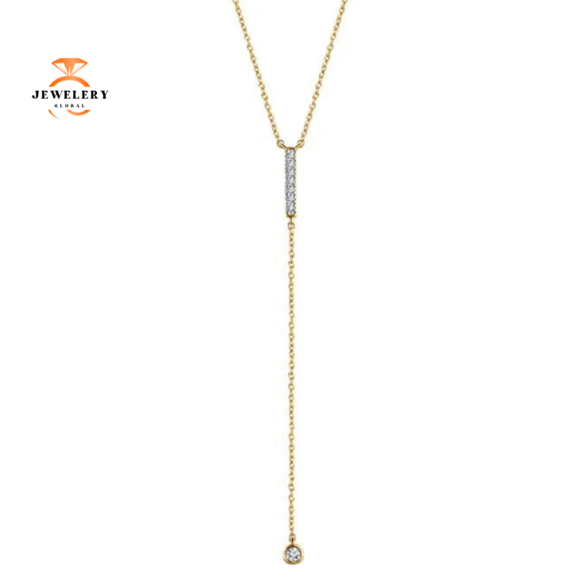 14KT GOLD 1/8 CTW DIAMOND VERTICAL BAR Y NECKLACE - Image 2