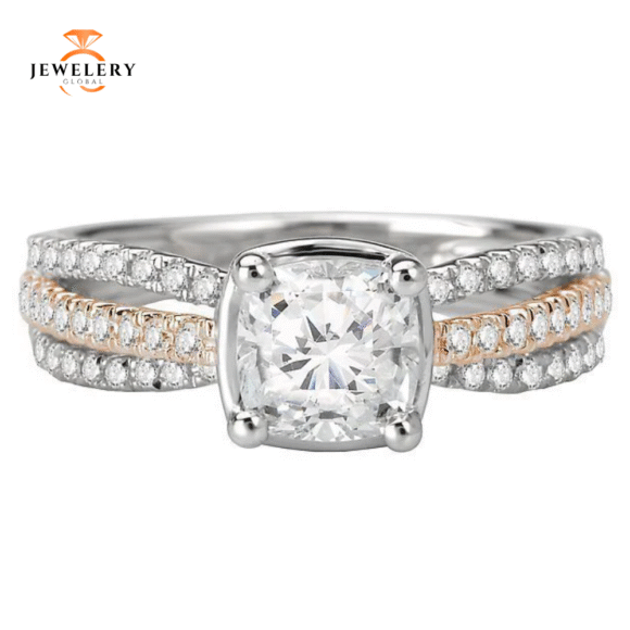 14KT 3/8 CTW DIAMOND 3-ROW CATHEDRAL SETTING FOR 1 CT PRINCESS/CUSHION - Image 2