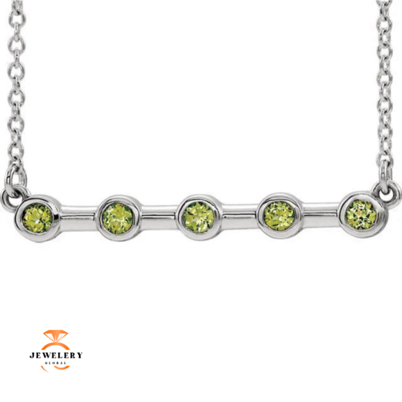 14KT GOLD 1/4 CTW PERIDOT BEZEL-SET BAR NECKLACE