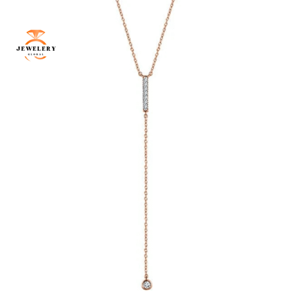 14KT GOLD 1/8 CTW DIAMOND VERTICAL BAR Y NECKLACE - Image 3