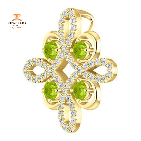 14KT GOLD PERIDOT & 1/6 CTW DIAMOND CLOVER PENDANT - Image 8