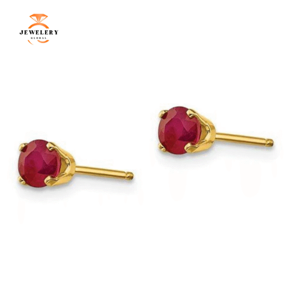 14KT GOLD 0 .70 CTW ROUND RUBY STUD EARRINGS - Image 5