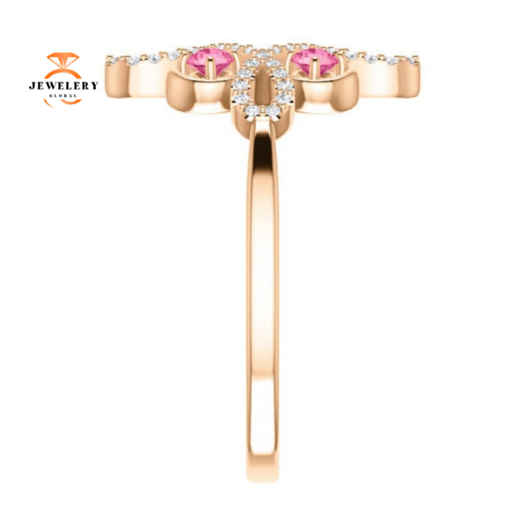 14KT GOLD 0.32 CTW PINK TOURMALINE & 1/6 CTW DIAMOND CLOVER RING - Image 8