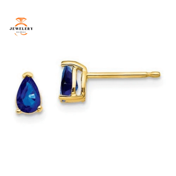 14KT GOLD 0.60 CTW PEAR BLUE SAPPHIRE STUD EARRINGS - Image 4