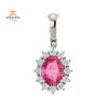 14KT GOLD 1.35 CT PINK TOURMALINE & 1/3 CTW DIAMOND HALO PENDANT