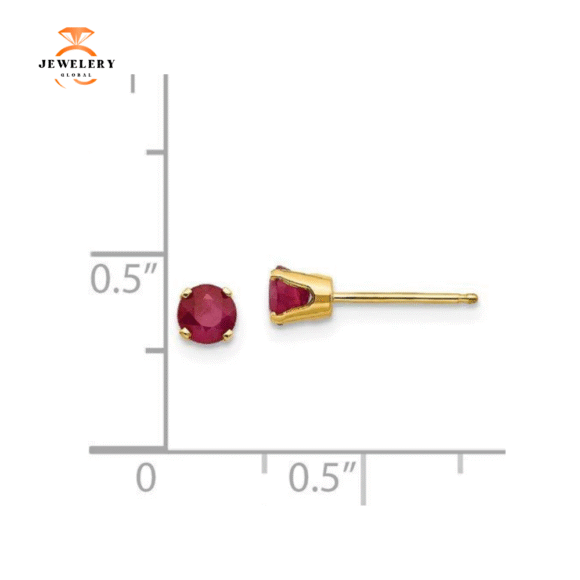 14KT GOLD 0 .70 CTW ROUND RUBY STUD EARRINGS - Image 6