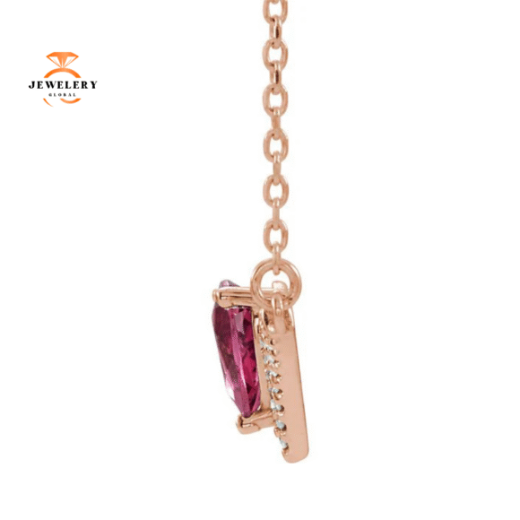 14KT GOLD 0.45 CT PINK TOURMALINE & 0.08 CTW DIAMOND "V" BAR NECKLACE - Image 6