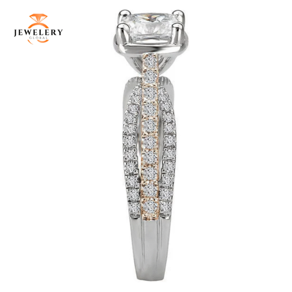14KT 3/8 CTW DIAMOND 3-ROW CATHEDRAL SETTING FOR 1 CT PRINCESS/CUSHION - Image 3
