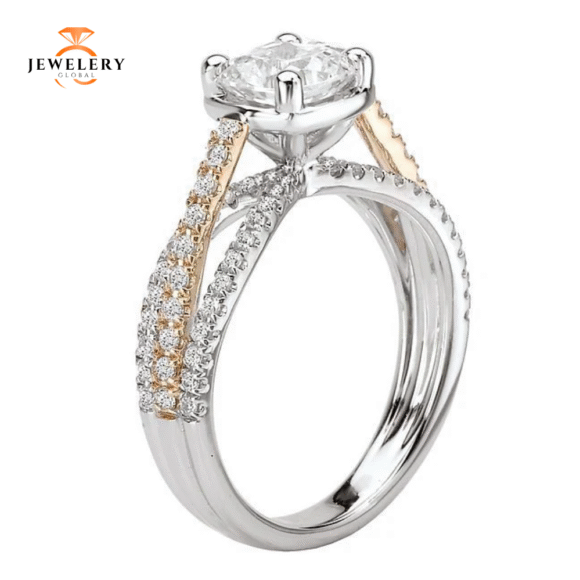 14KT 3/8 CTW DIAMOND 3-ROW CATHEDRAL SETTING FOR 1 CT PRINCESS/CUSHION - Image 4