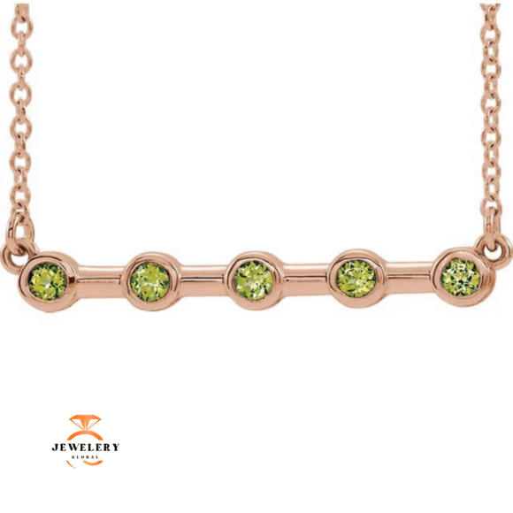 14KT GOLD 1/4 CTW PERIDOT BEZEL-SET BAR NECKLACE - Image 3