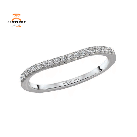 14KT GOLD 1/8 CTW ROUND DIAMOND 19 STONE CURVED BAND