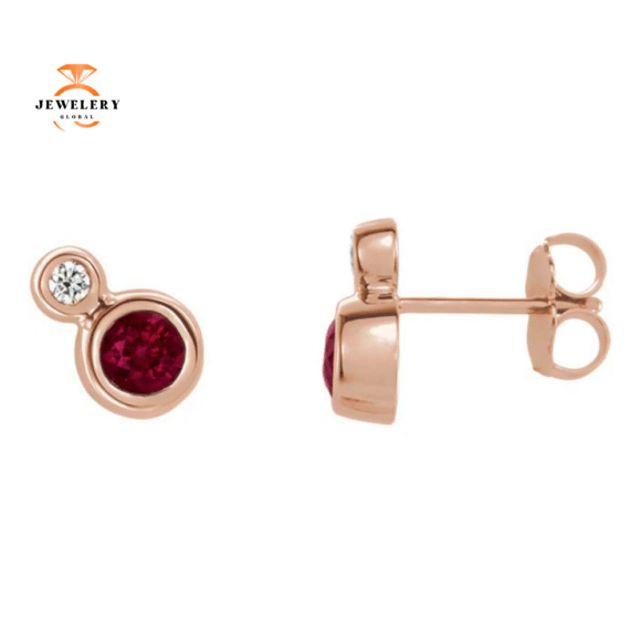 14KT GOLD 0.32 CTW RUBY & 0.03 CTW DIAMOND BEZEL-SET EARRINGS - Image 5