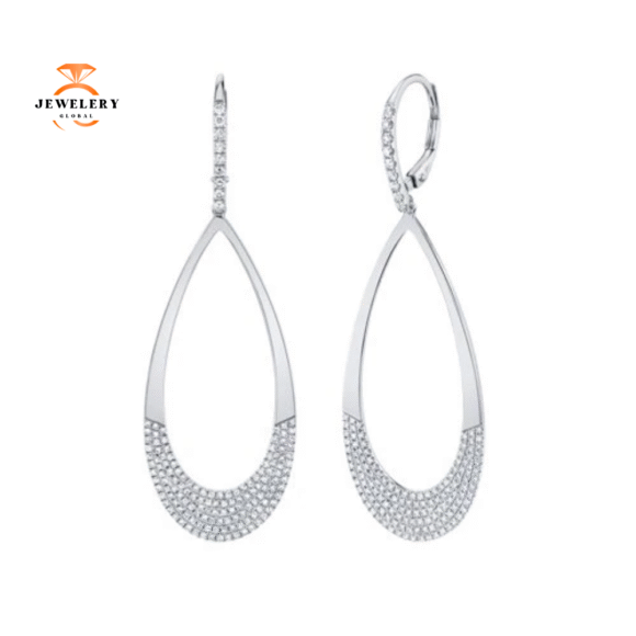 14KT GOLD 0.88 CTW DIAMOND PAVE PEAR DROP LEVERBACK EARRINGS - Image 2