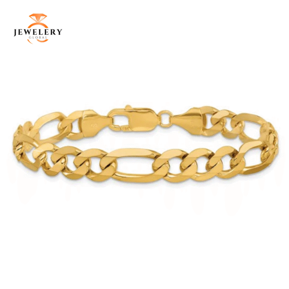 14 KARAT YELLOW GOLD 9MM 8.75 INCH SOLID FIGARO BRACELET
