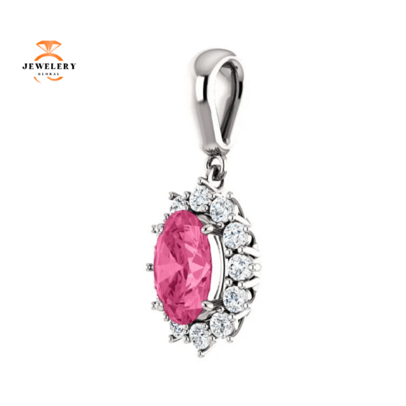 14KT GOLD 1.35 CT PINK TOURMALINE & 1/3 CTW DIAMOND HALO PENDANT - Image 2