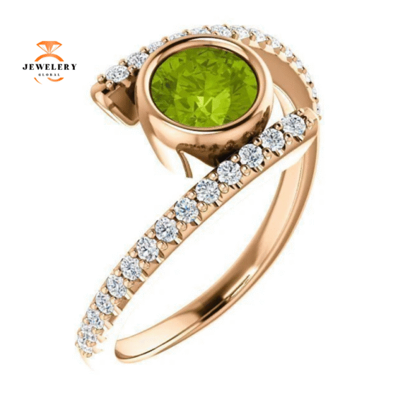 14KT GOLD PERIDOT & DIAMOND BEZEL-SET BYPASS RING