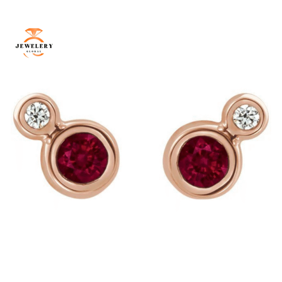 14KT GOLD 0.32 CTW RUBY & 0.03 CTW DIAMOND BEZEL-SET EARRINGS - Image 6