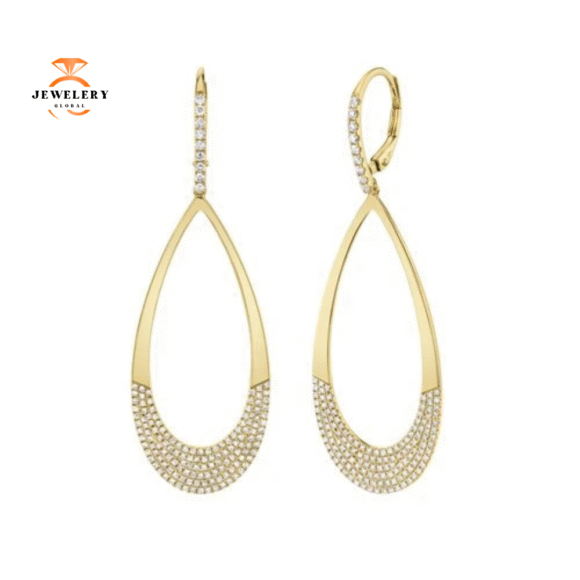 14KT GOLD 0.88 CTW DIAMOND PAVE PEAR DROP LEVERBACK EARRINGS - Image 3