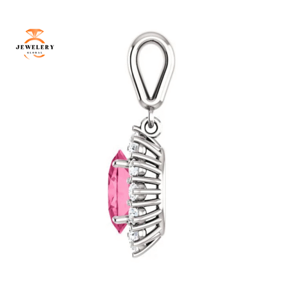 14KT GOLD 1.35 CT PINK TOURMALINE & 1/3 CTW DIAMOND HALO PENDANT - Image 3