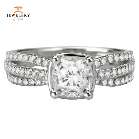 14KT 3/8 CTW DIAMOND 3-ROW CATHEDRAL SETTING FOR 1 CT PRINCESS/CUSHION - Image 6