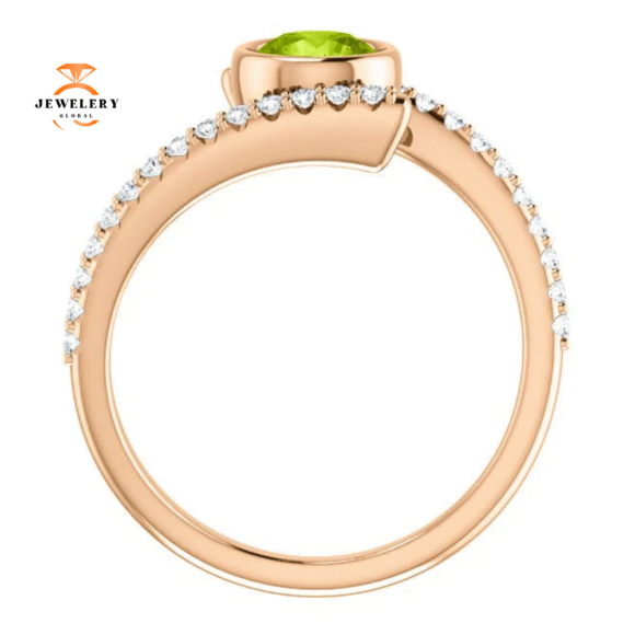 14KT GOLD PERIDOT & DIAMOND BEZEL-SET BYPASS RING - Image 2