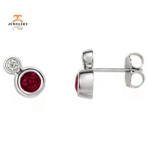 14KT GOLD 0.32 CTW RUBY & 0.03 CTW DIAMOND BEZEL-SET EARRINGS