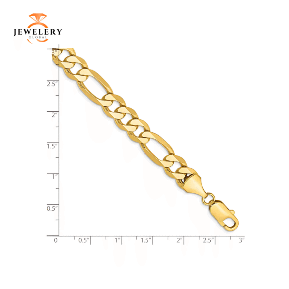 14 KARAT YELLOW GOLD 9MM 8.75 INCH SOLID FIGARO BRACELET - Image 4