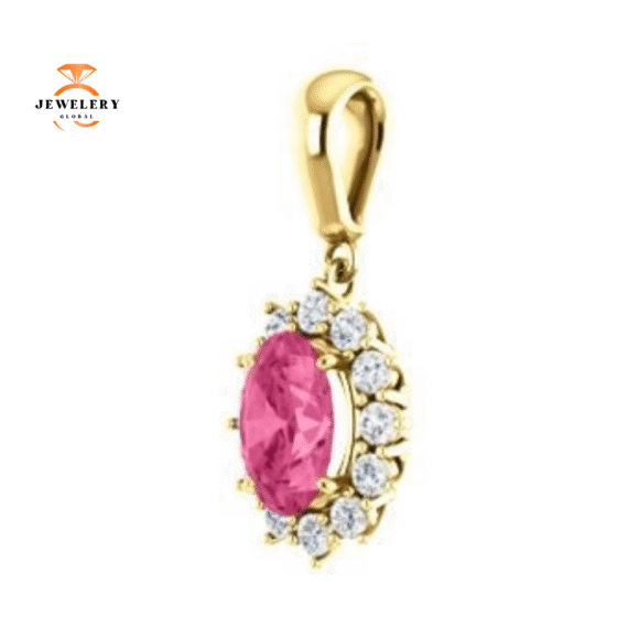 14KT GOLD 1.35 CT PINK TOURMALINE & 1/3 CTW DIAMOND HALO PENDANT - Image 5