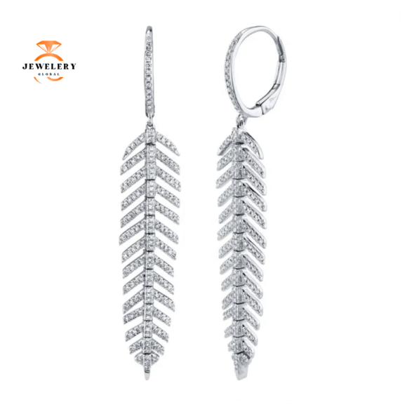 14KT Gold 3/5 CTW Diamond Feather Earrings - Image 2