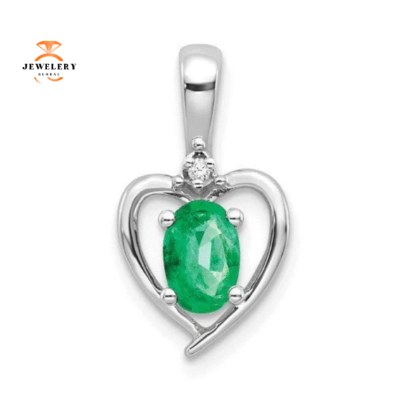 14KT GOLD DIAMOND AND EMERALD HEART PENDANT