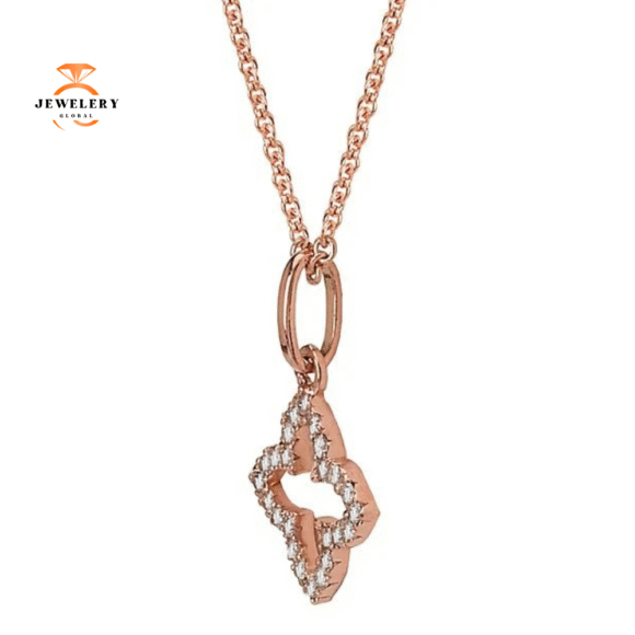 14KT ROSE GOLD 0.07 CTW DIAMOND CLOVER NECKLACE - Image 2