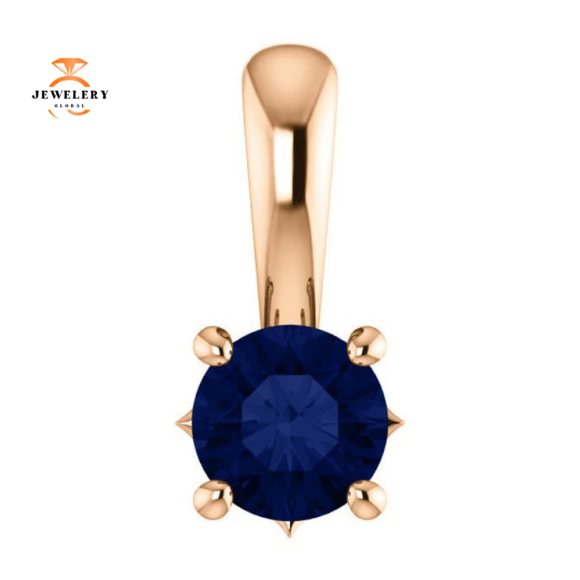 14KT GOLD 0.30 CT ROUND BLUE SAPPHIRE SOLITAIRE PENDANT