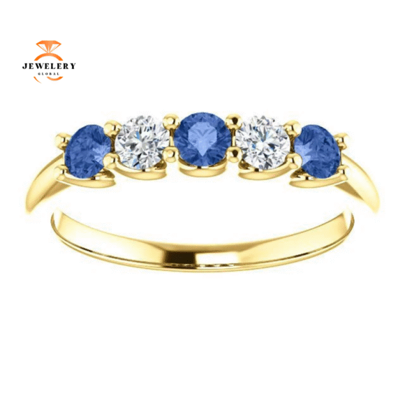 14KT GOLD 0.39 CTW SAPPHIRE & 0.20 CTW DIAMOND 5 STONE BAND - Image 7