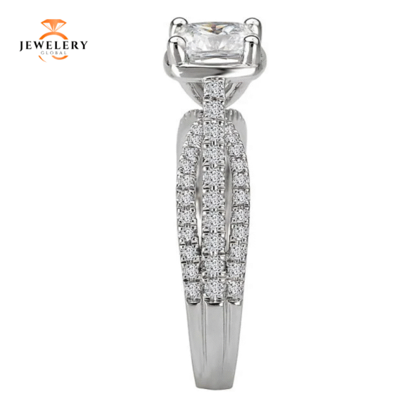 14KT 3/8 CTW DIAMOND 3-ROW CATHEDRAL SETTING FOR 1 CT PRINCESS/CUSHION - Image 7