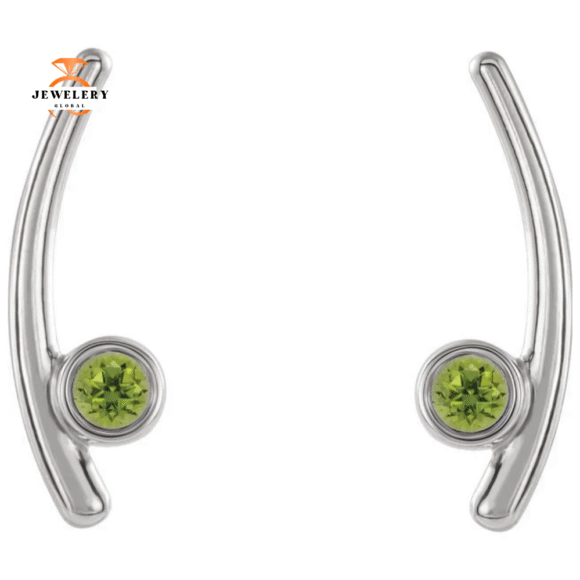 14KT GOLD 1/4 CTW PERIDOT BEZEL-SET EAR CLIMBER EARRINGS - Image 2