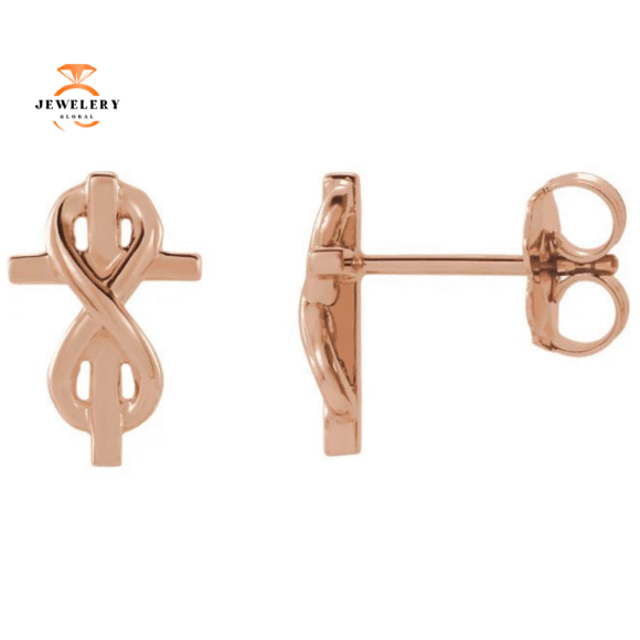 14KT GOLD INFINITY-INSPIRED CROSS EARRINGS - Image 2
