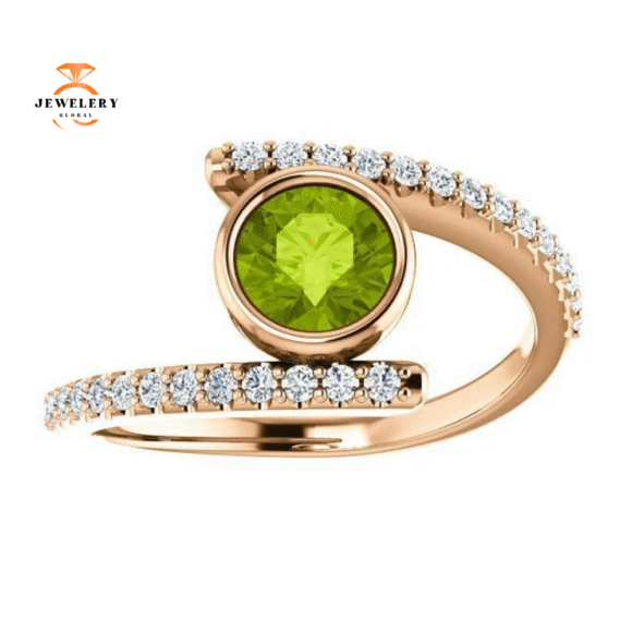 14KT GOLD PERIDOT & DIAMOND BEZEL-SET BYPASS RING - Image 3