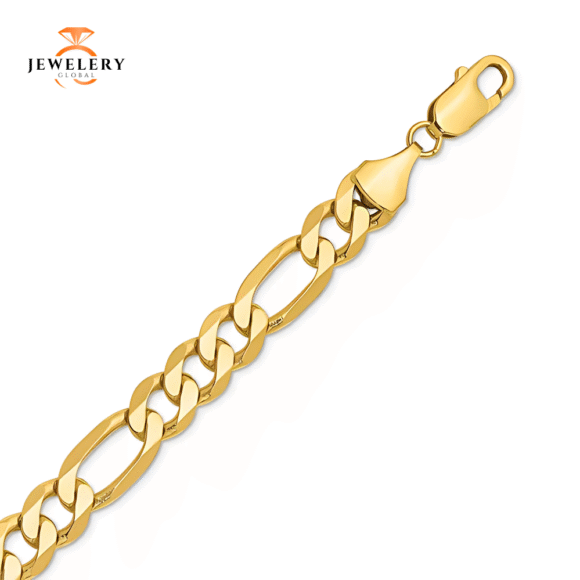 14 KARAT YELLOW GOLD 9MM 8.75 INCH SOLID FIGARO BRACELET - Image 2