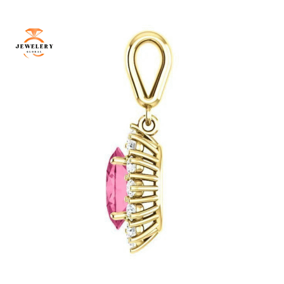 14KT GOLD 1.35 CT PINK TOURMALINE & 1/3 CTW DIAMOND HALO PENDANT - Image 6
