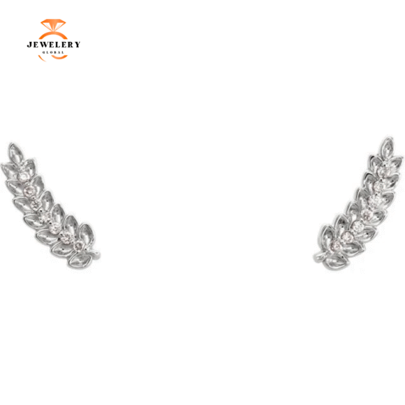14KT GOLD 0.04 CTW DIAMOND LEAF EAR CLIMBERS - Image 4