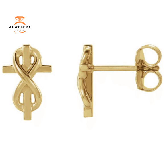 14KT GOLD INFINITY-INSPIRED CROSS EARRINGS - Image 3