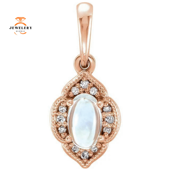 14KT GOLD 1/4 CT MOONSTONE & .03 CTW DIAMOND CLOVER PENDANT