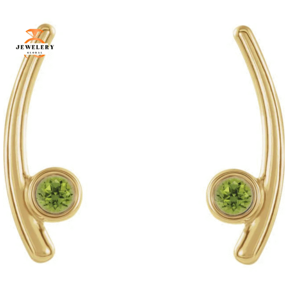 14KT GOLD 1/4 CTW PERIDOT BEZEL-SET EAR CLIMBER EARRINGS - Image 4