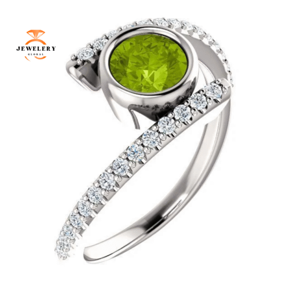 14KT GOLD PERIDOT & DIAMOND BEZEL-SET BYPASS RING - Image 5