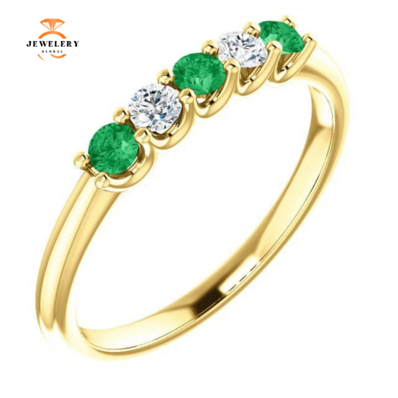 14KT GOLD 0.18 CTW EMERALD & 0.12 CTW DIAMOND 5 STONE BAND - Image 7