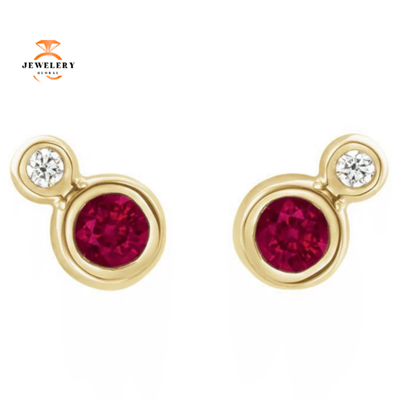14KT GOLD 0.32 CTW RUBY & 0.03 CTW DIAMOND BEZEL-SET EARRINGS - Image 4