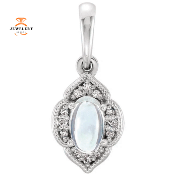 14KT GOLD 1/4 CT MOONSTONE & .03 CTW DIAMOND CLOVER PENDANT - Image 5