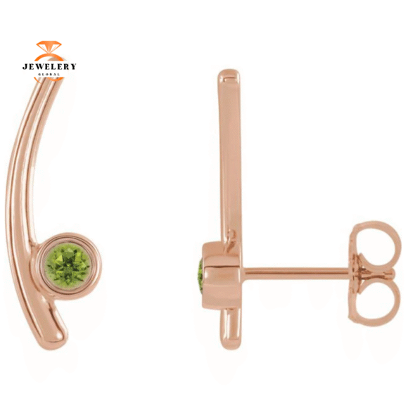 14KT GOLD 1/4 CTW PERIDOT BEZEL-SET EAR CLIMBER EARRINGS - Image 5