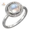 14KT GOLD 2.00 CT MOONSTONE & 1/8 CTW DIAMOND ROUND HALO RING